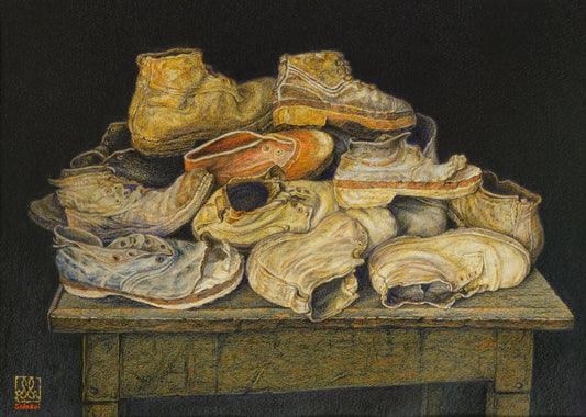 Vecchie scarpe contadine in un museo, Città di Castello- Umbria
