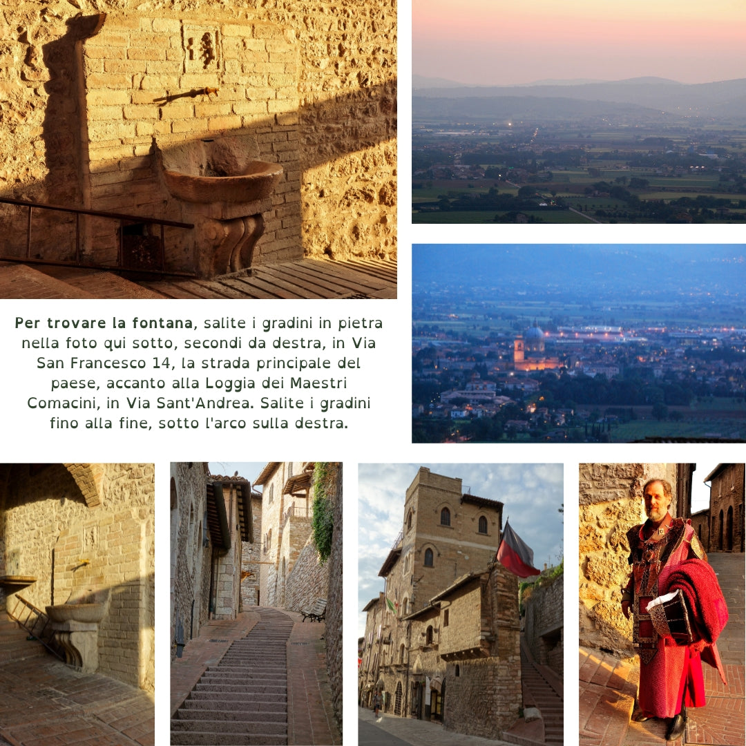 Fontana illuminato dal sole al tramonto, Assisi